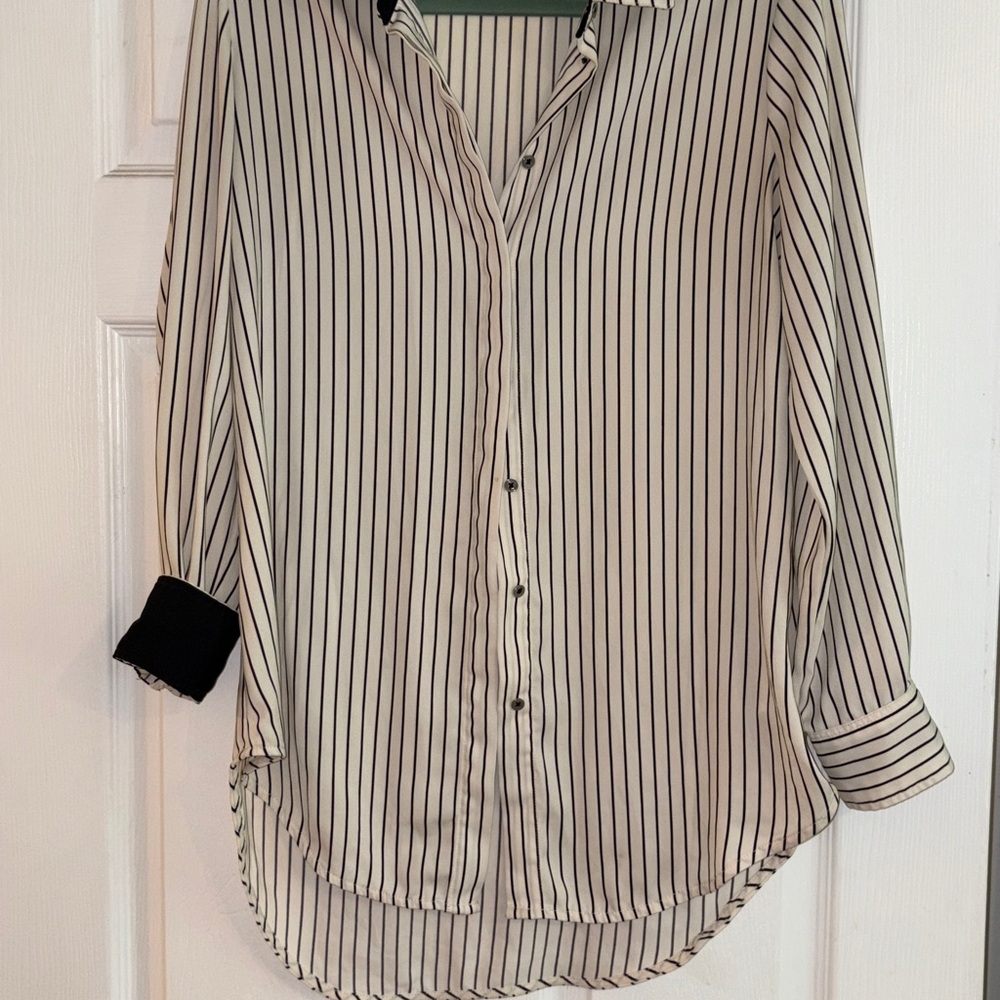 Dalia Black and White Striped Button Down Shirt NWT